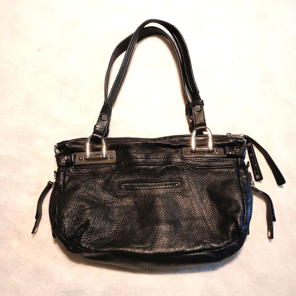 B Makowsky Black Leather Canterbury Satchel Handbag BM10105 w/ Dustbag READ